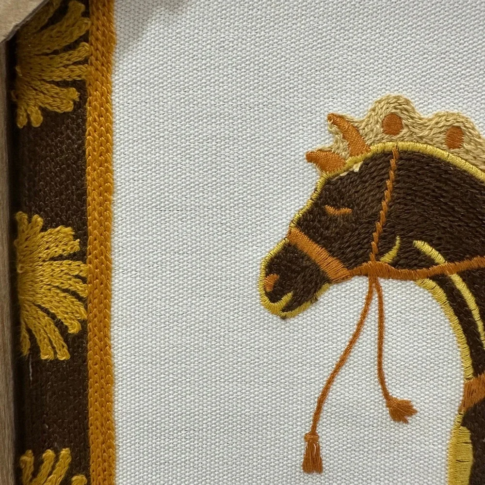 BP Home Woven Artistry Framed Embroidered Horse Textile Wall Art Brown Gold NEW